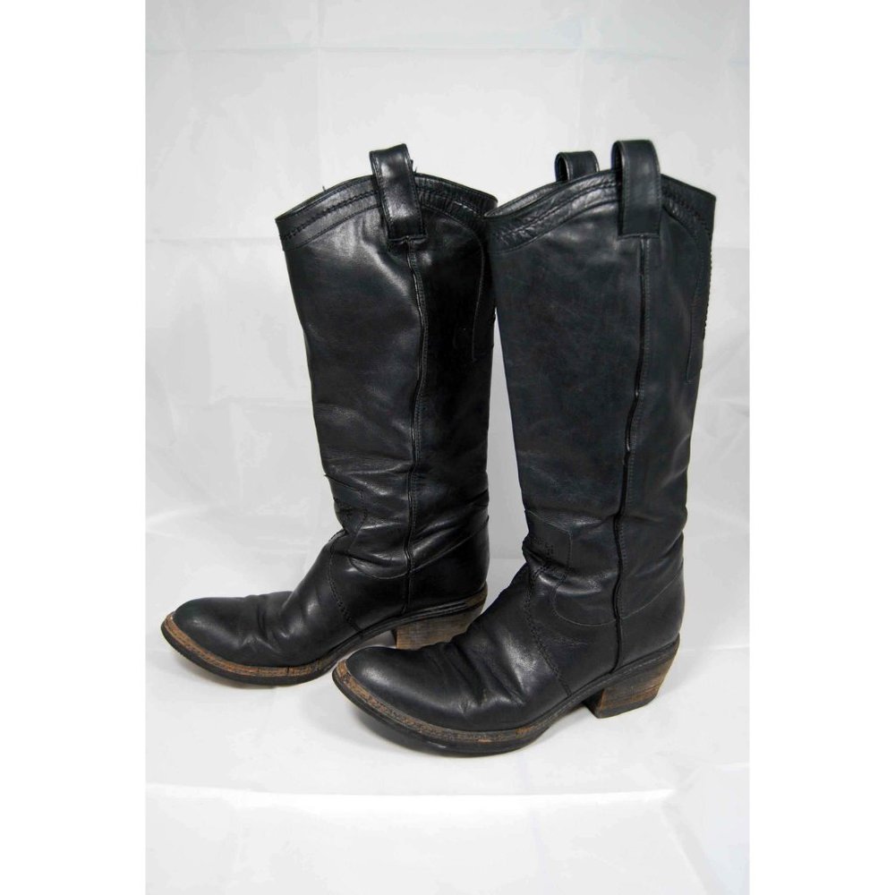 Vic Matie Black Leather Western Knee-High Heeled Boots